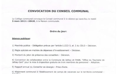 Ordre du jour du Conseil Communal du 5.03.2013